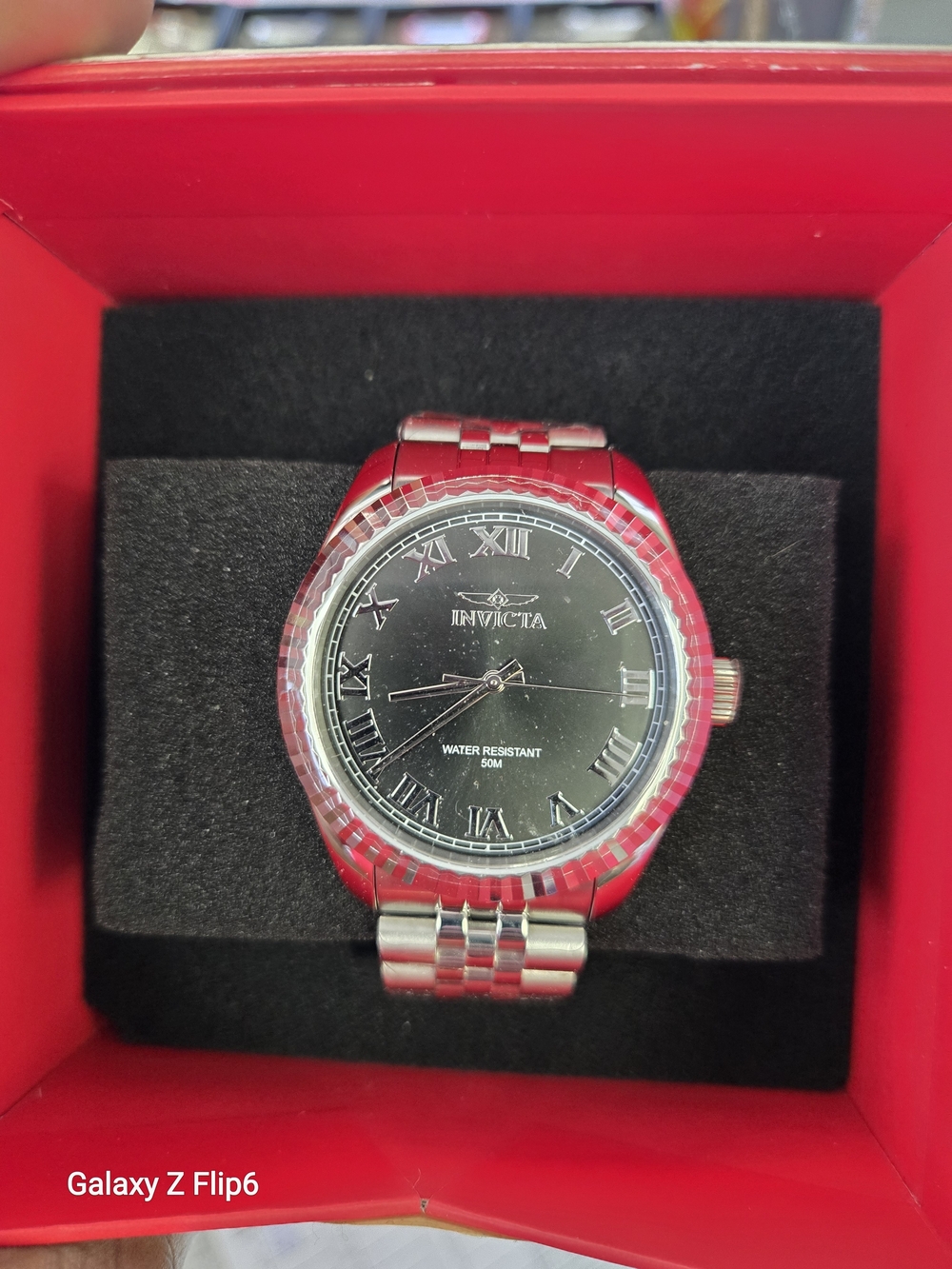 Invicta Silver Watch with Black Dial and Roman Numerals